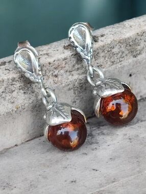 Antique Sterling Silver Baltic Amber Earrings